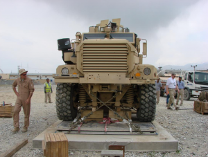 Photo of a 18-ton Cougar MRAP prior to loading. Image: NTSB