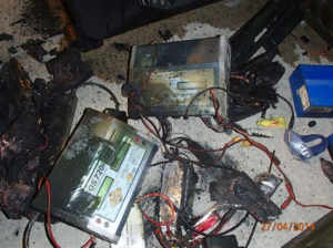 Battery equipment damaged from the fire