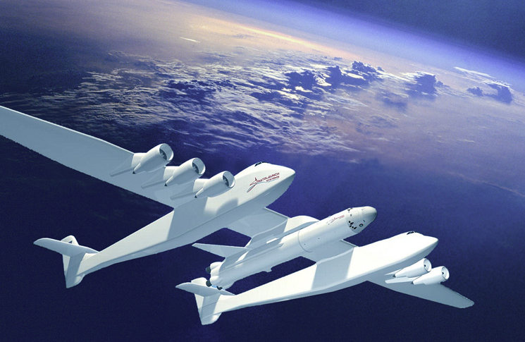 Artist's depiction of Stratolaunch carrier at apogee