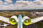 Farnborough Air Show photographed from the E-Fan in flight, the all electric aircraft developed by Airbus Group Innovation.