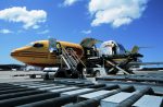 Horse cargo being loaded onto a DHL Boeing 727 (VH-DHE)