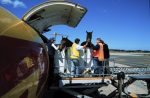 Horse cargo being loaded onto a DHL Boeing 727 (VH-DHE)