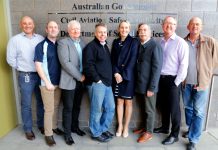 Our Aviation safety advisor team, left to right: Iain White, Brad Johnson, terry Horsam, Tim Penney, Prue Zamora, Michael White, Craig Peterson and Peter Ball.