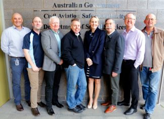 Our Aviation safety advisor team, left to right: Iain White, Brad Johnson, terry Horsam, Tim Penney, Prue Zamora, Michael White, Craig Peterson and Peter Ball.