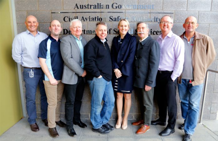 Our Aviation safety advisor team, left to right: Iain White, Brad Johnson, terry Horsam, Tim Penney, Prue Zamora, Michael White, Craig Peterson and Peter Ball.