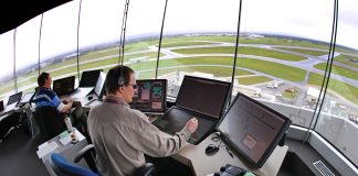 Inside Airservices air traffic control tower at Aelaide Airport. The tower is equipped with the latest state of the art technology.