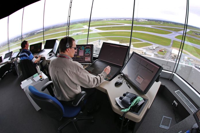 Inside Airservices air traffic control tower at Aelaide Airport. The tower is equipped with the latest state of the art technology.