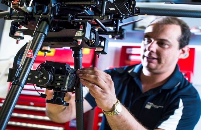 Gavin Broadbent with custom gimbal for hyperspectral camera