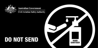 Artwork about hand sanitiser showing message 'Do not send'.