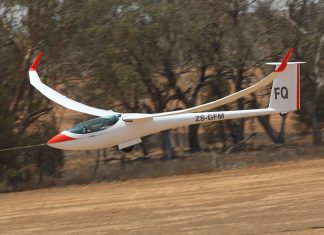 French competitor Melanie Gadoulet in action at the Women's World Gliding Championships at Lake Keepit in January this year, where she won the 18-metre class championship. Photo: John Hoye.