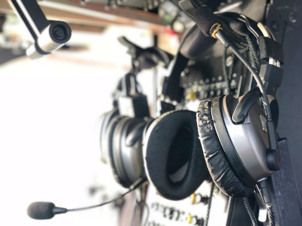 Air traffice control desk and headphones