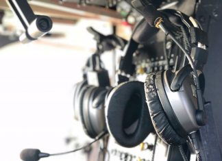 Air traffice control desk and headphones