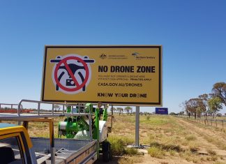 drone safety sign at Alice Springs airport