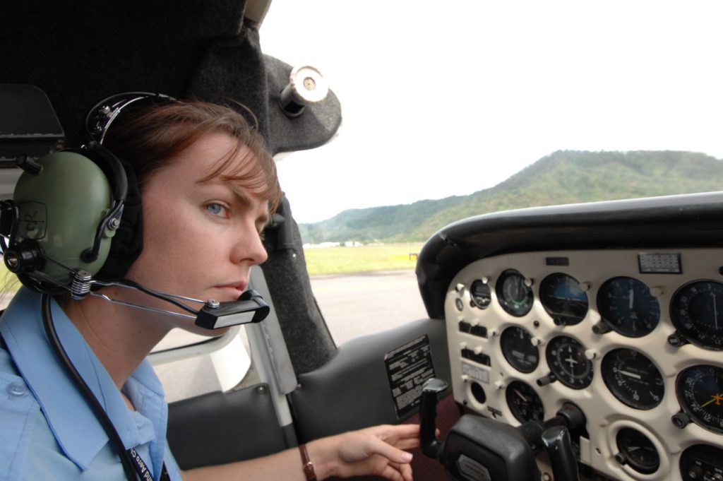 Sally Scott, CFI (Chief Flying Instructor) at North Queensland Aero Club (NQAC) preparing for take off in a Cessna 172N.
