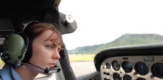 Sally Scott, CFI (Chief Flying Instructor) at North Queensland Aero Club (NQAC) preparing for take off in a Cessna 172N.