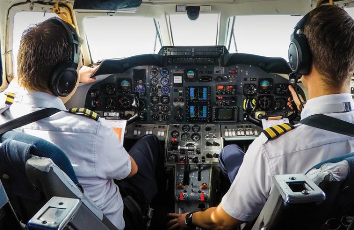 Pilots in cockpit