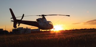 Helicopter at sunset
