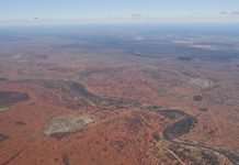 Aerial view over landscape in country NSW
