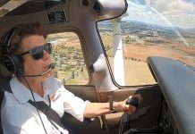 Pilot in the cockpit of an aaircraft