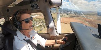 Pilot in the cockpit of an aaircraft