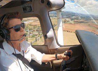 Pilot in the cockpit of an aaircraft