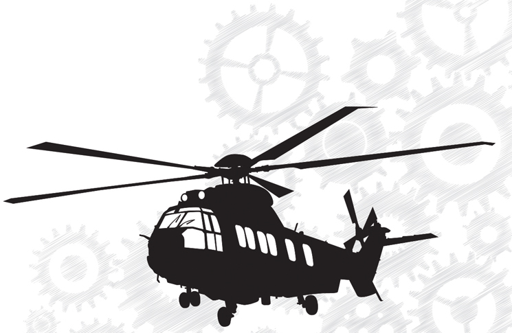 illustration: abstract helicopter and wheel cogs