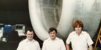 (L to R) Flight Engineer Barry Townley-Freeman, Captain Eric Moody and First Officer Roger Greaves. Image courtesy Eric Moody.