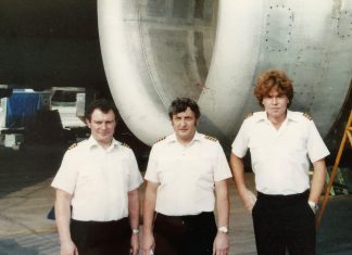 (L to R) Flight Engineer Barry Townley-Freeman, Captain Eric Moody and First Officer Roger Greaves. Image courtesy Eric Moody.