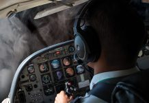 Pilot in cockpit