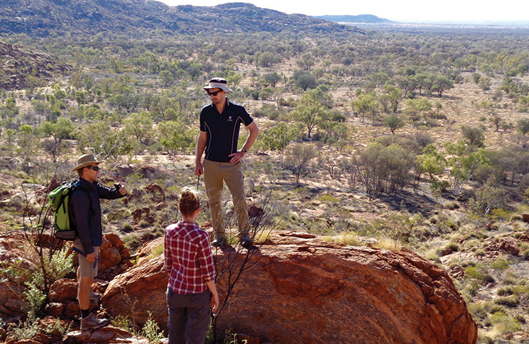 Tom Raimondo with PhD students Alex Prent and Jo Moore, mapping large-scale geological structures in the Reynolds Range, central Australia.