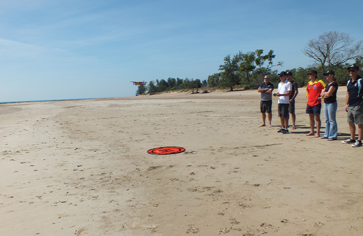Training on Lee Point Beach, NT, with pilot Dennis on the controls