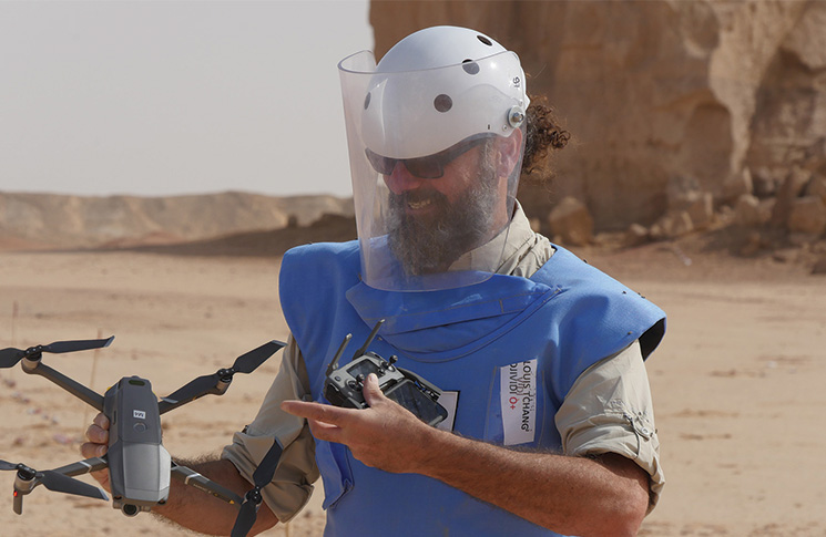 Body armour and protective equipment had to be worn when flying drones during certain high-risk activities over minefields in Chad. Methodology was pioneered and then taught to national staff during two custom diploma level training courses.
