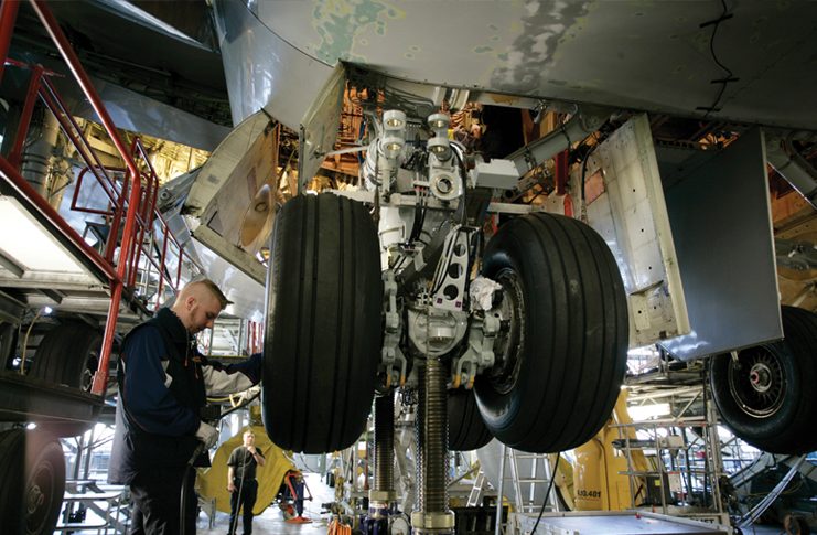 maintenance being carried out on an aircraft.