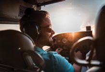 Pilot in Cockpit aircraft in the sky