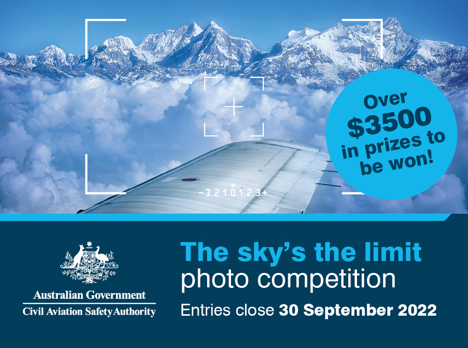 Decorative poster for a photo competition with the slogan 'The sky's the limit'.