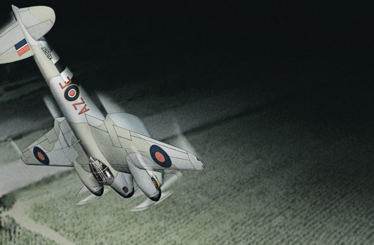 An aircraft illustration of a de Havilland Mosquito