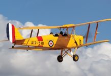 De Havilland Australia DH-82A Tiger Moth single engine biplane aircraft formerly used for pilot training by the Royal Australian Air Force.