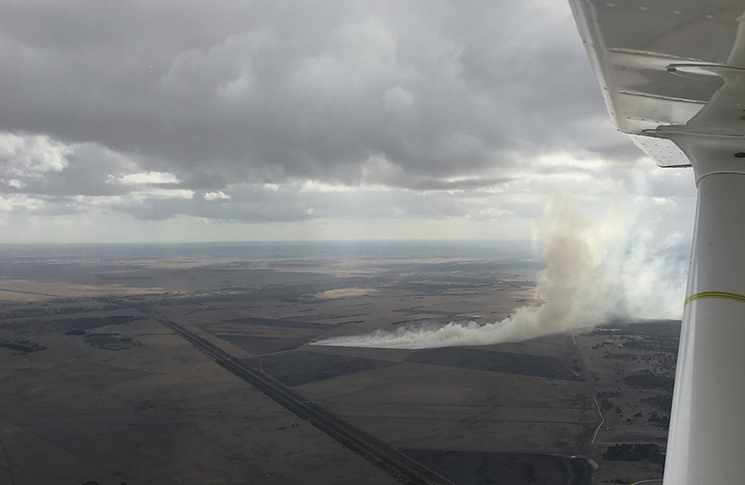 a burn-off at Naracoorte, SA as seen from aircraft in the sky