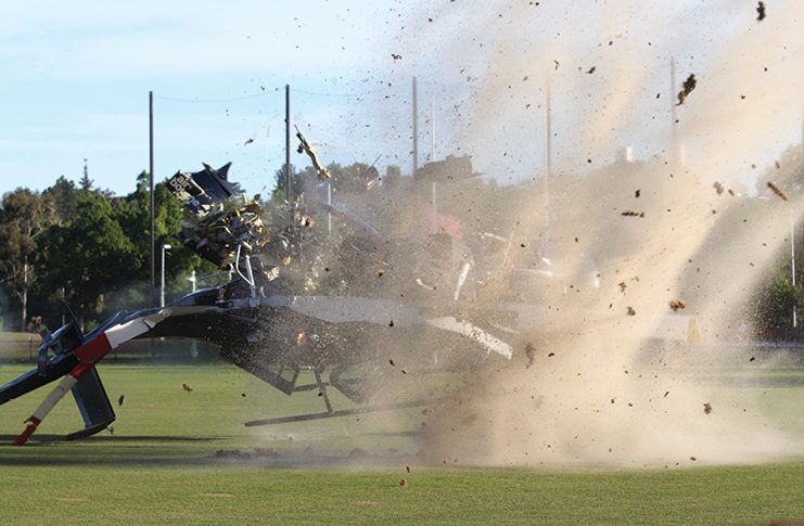 photograph of helicopter crashing