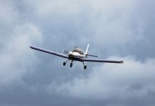 aircraft flying in a cloudy sky