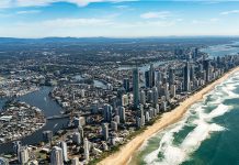 Aerial view of the Gold Coast from the ocean.