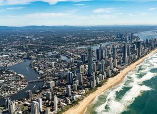 Aerial view of the Gold Coast from the ocean.