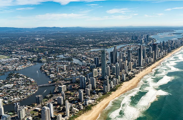 Aerial view of the Gold Coast from the ocean.