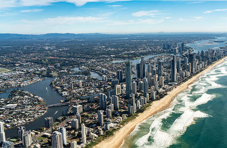 Aerial view of the Gold Coast from the ocean.