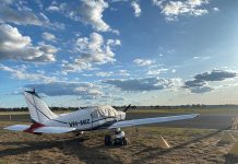 A stationary aircraft at Narrabri airfield.