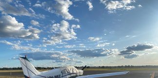 A stationary aircraft at Narrabri airfield.