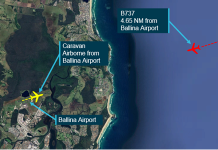 Graphic of a Caravan and B737 flying towards Ballina Airport