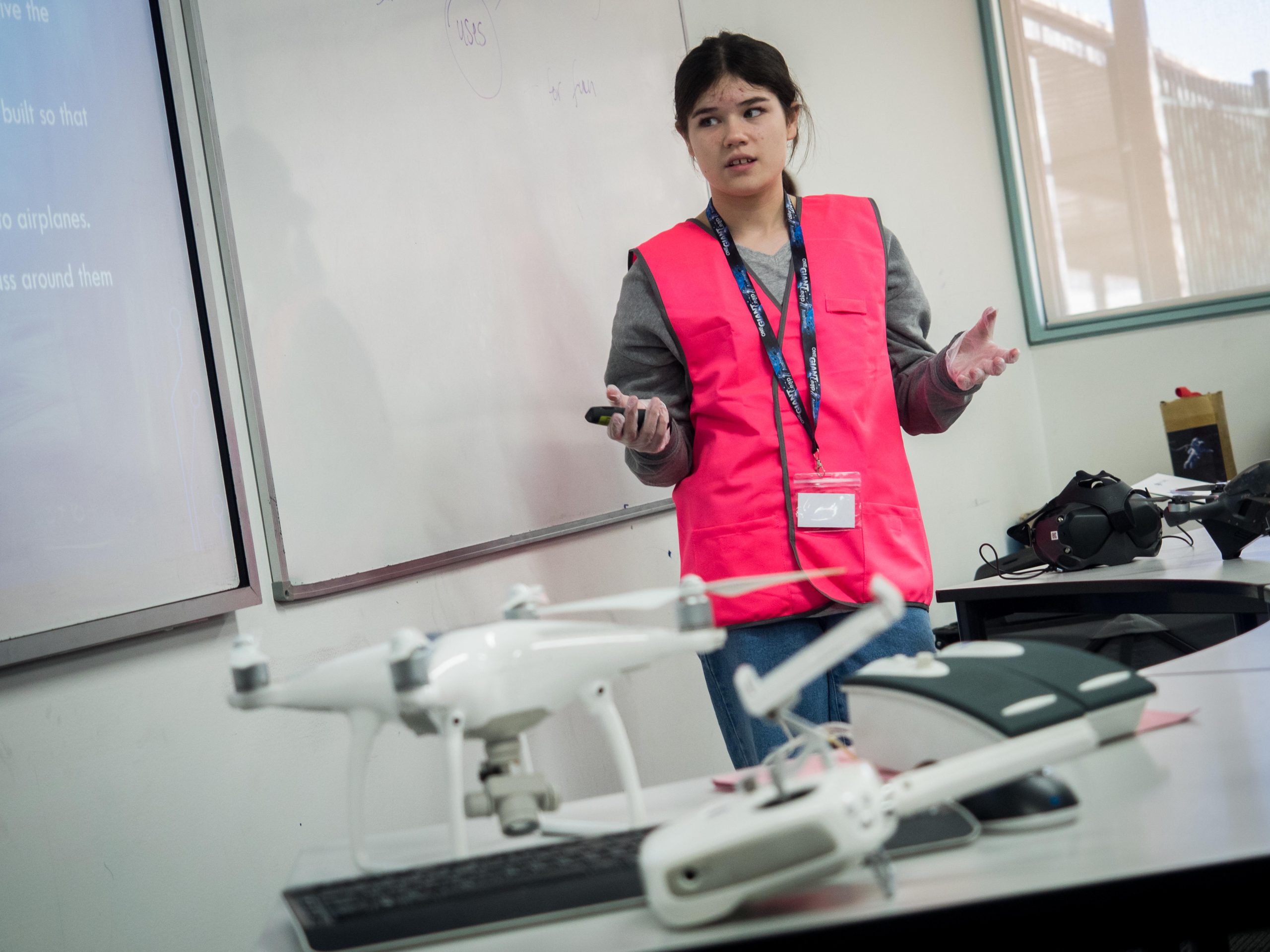 Student ambassador Ellie running a drone workshop at the gadget girlz roadshow, Penrith.