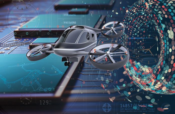 abstract technology, drones diagram and futuristic aircraft.