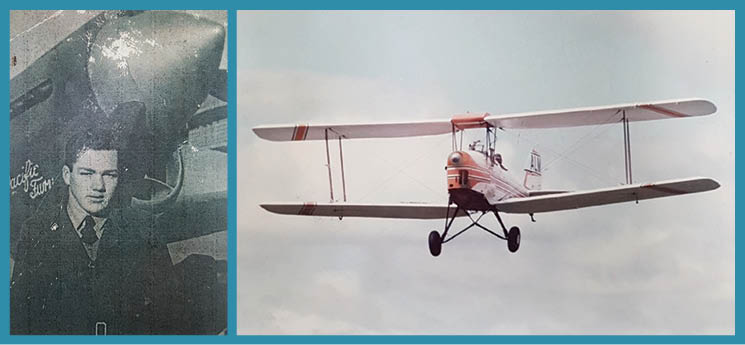 John H Jack Moore and a picture of a Tiger Moth aircraft
